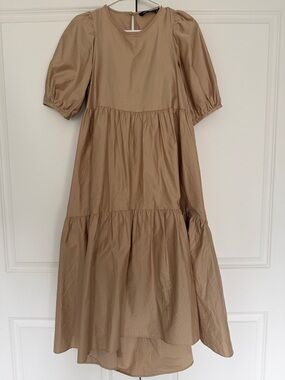 Zara Tan Tiered High Low Maxi Dress